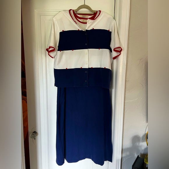 Bechamel 2-Piece Set XL Striped Dress + Button Cardigan Cotton Stretch, Retro - Picture 2 of 13